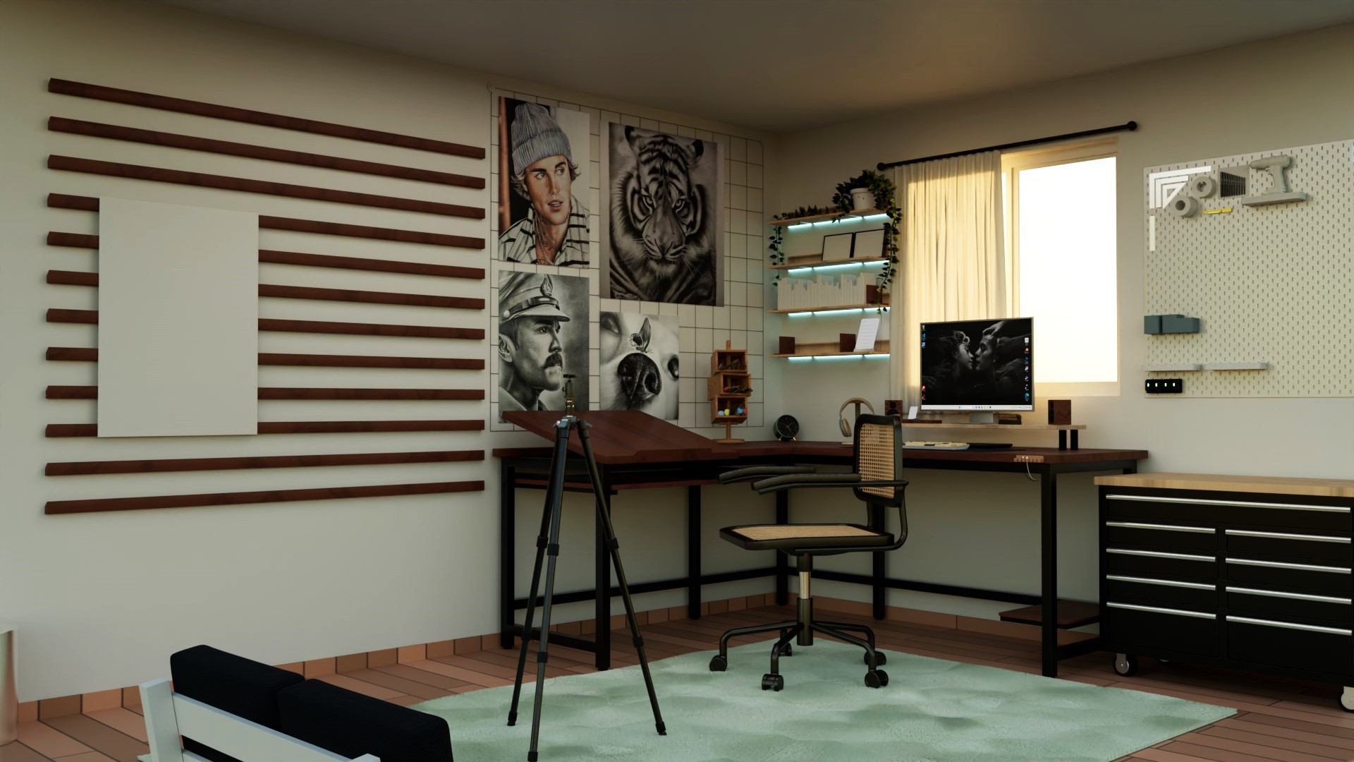 A 3D render of a studio that iam building in blender